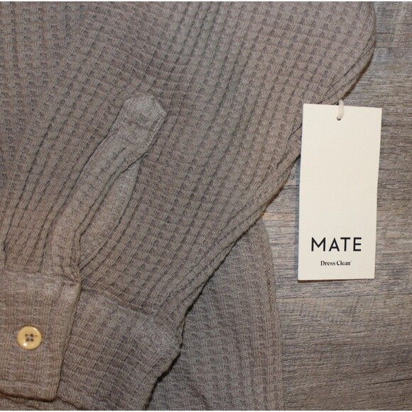 MATE THE LABEL Women’s Organic Waffle Button Up Long Sleeve Shirt BRK Brown - Picture 5 of 8